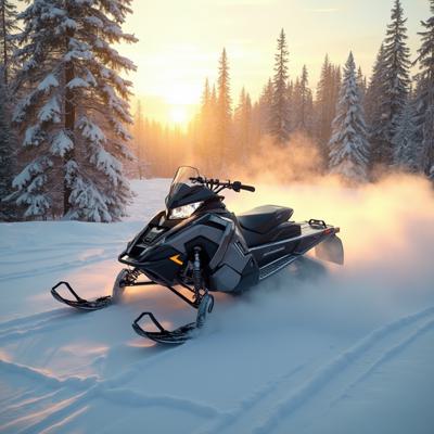 Снегоход ТехПарк на фоне зимних гор